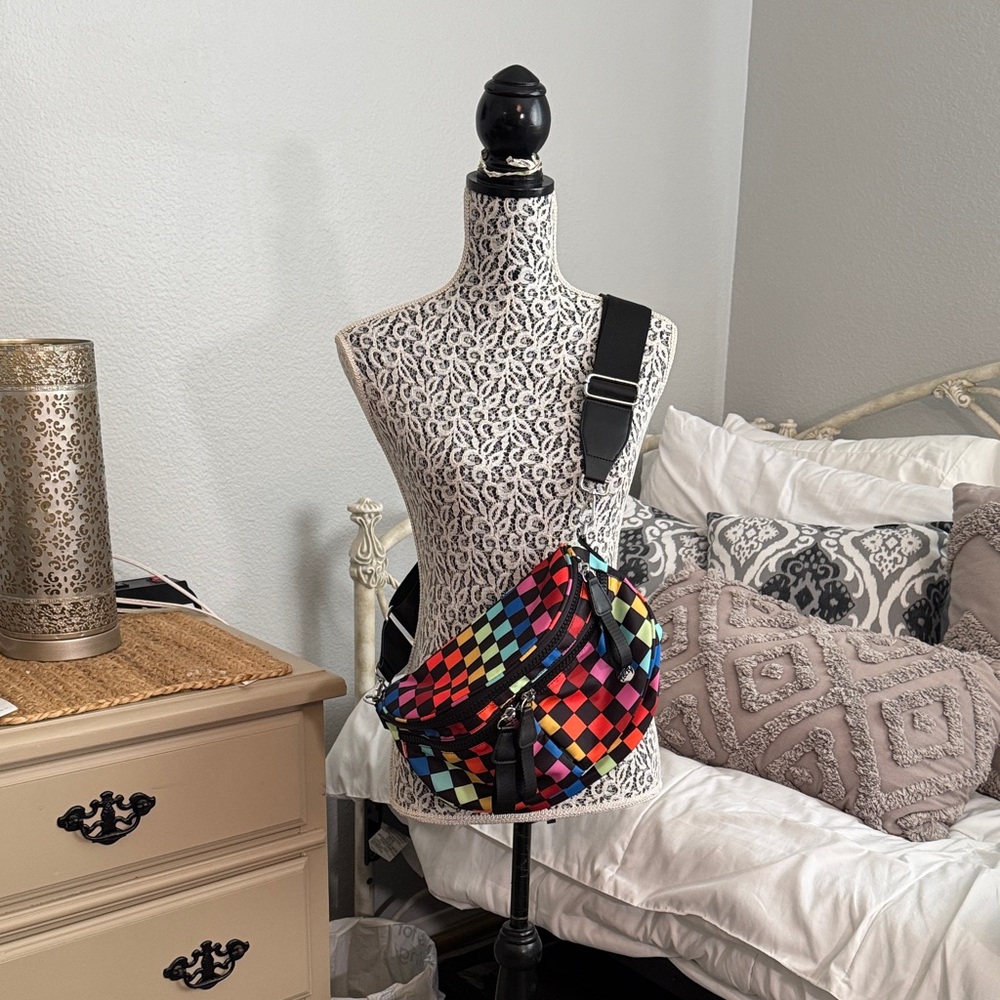 Iris & Rainbow Multicolor Checkered Crossbody, shoulder or Fanny bag